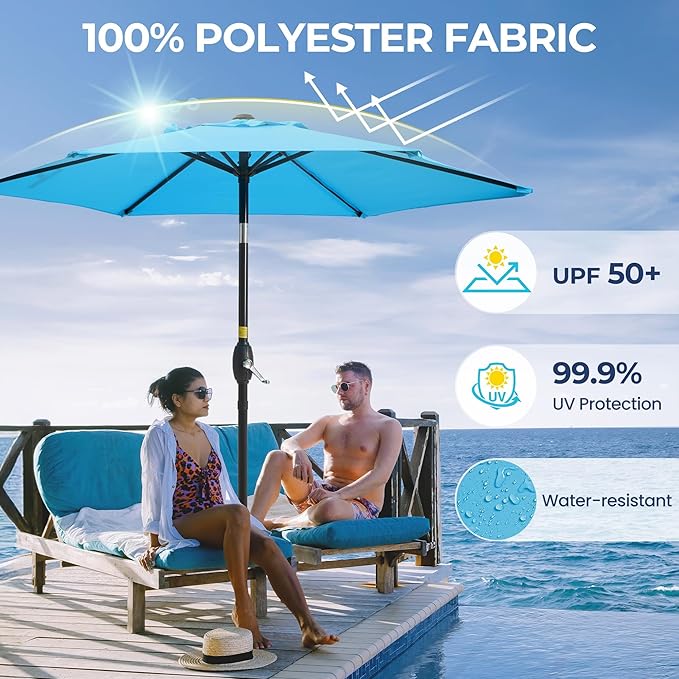 Wisteria Lane Outdoor Patio Umbrella, 7.5' Patio Umbrella, Market Umbrella, Large Outdoor Umbrella, Metal Pole Umbrella with Push Button Tilt and Crank, Polyester Canopy