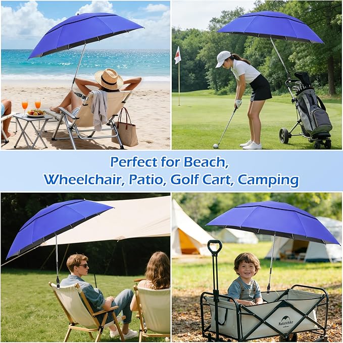 2 Pack 40.9'' Beach Chair Umbrella with 360° Adjustable Canopy & 270° Flexible Clamp, Double Canopy Sun Protection for Wheelchair, Patio, Golf Cart, Camping