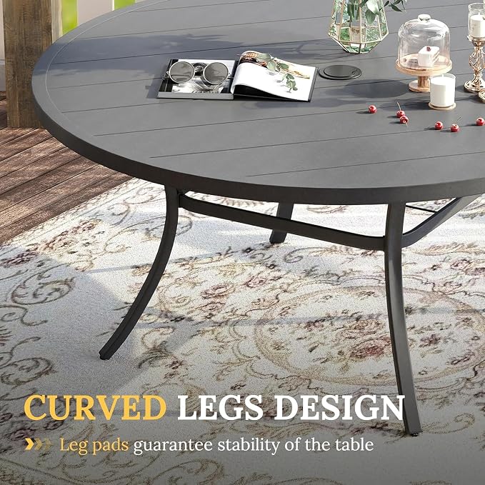VICLLAX Patio Dining Set for 6-53" Round Table & Cushioned Seats, Grey