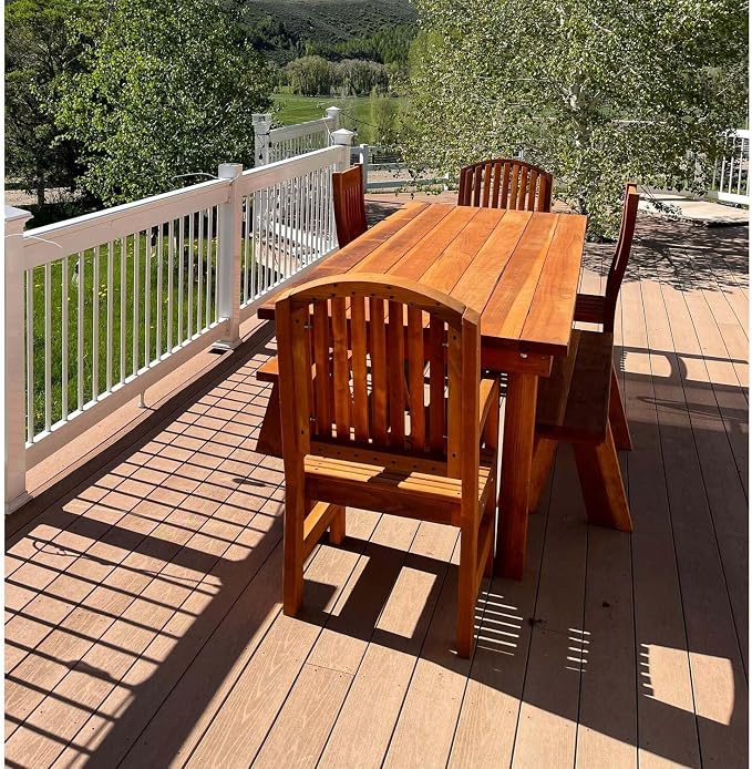 Afuera Living 84" Farmhouse Solid Redwood Patio Dining Table, Natural Heart Stain Finish, Rectangular, Weather Resistant, Durable Outdoor Table for Garden, Backyard, or Outdoor Dining Use
