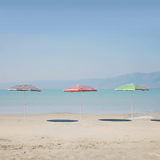 BANZ Cabana Beach Umbrella UPF 50 - UV Protection Foil-Lined Portable Outdoor Umbrella for Sand with Screw-in Base & Tilt Pole - Lightweight Beach Shade & Patio Umbrella with Bag