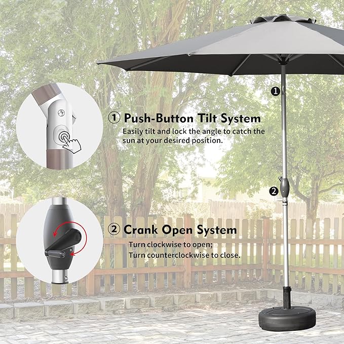 Domi 9FT Patio Umbrella, Outdoor Table Umbrella with Aluminum Pole, UV Protection Waterproof Market Sun Umbrella with Push Button Tilt and Crank for Garden, Deck, Backyard, Pool (Gray)