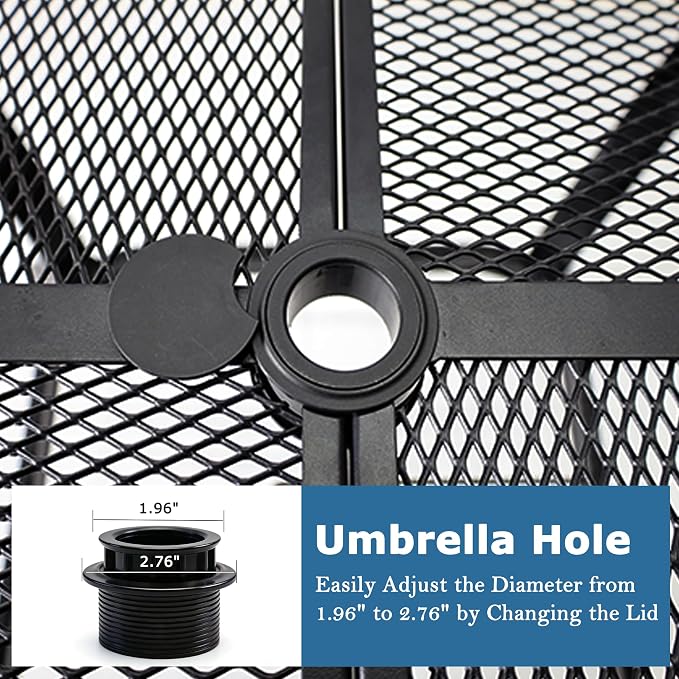 Square Patio Dining Table,All-Weather Metal Steel Mesh Patio Table with Umbrella Hole,Outdoor Dining Table for Lawn Garden Porch, Black