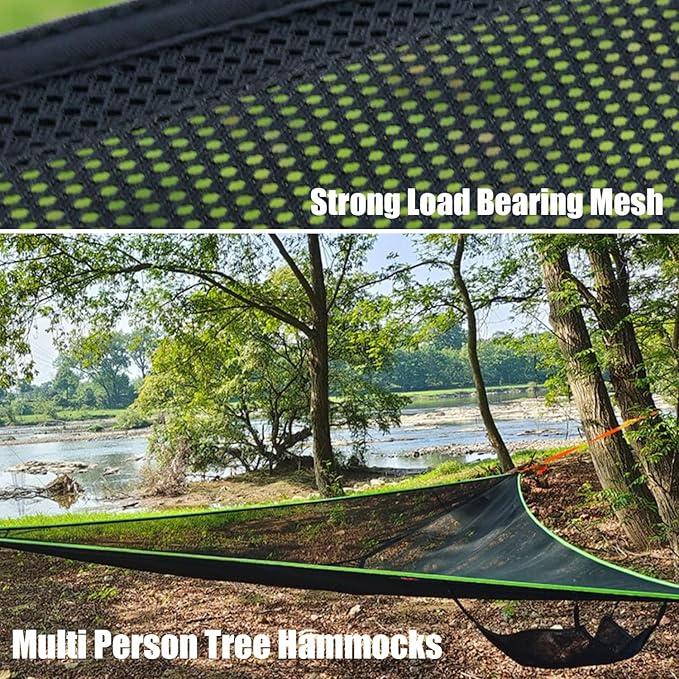 Triangle Hammock 13Ft Multi Person 3 Point Tree Hammock,Max 600LBs Extra Large Sky Camping Hammock for up to 2-4 Adults/Kids with 3 Ratchets/Straps/Net Pockets/Carabiners and Storage Bags-Black ﻿