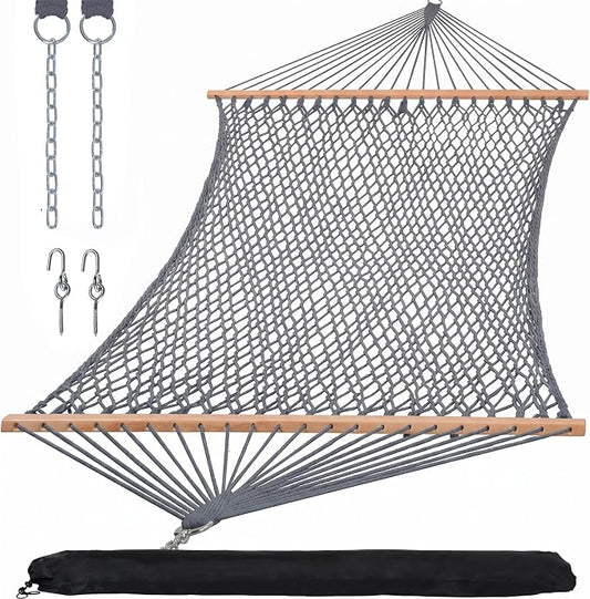 SUNCREAT Outdoor Hammock with Tree Hooks, 2 Person Hammock with Carrying Bag, Gray