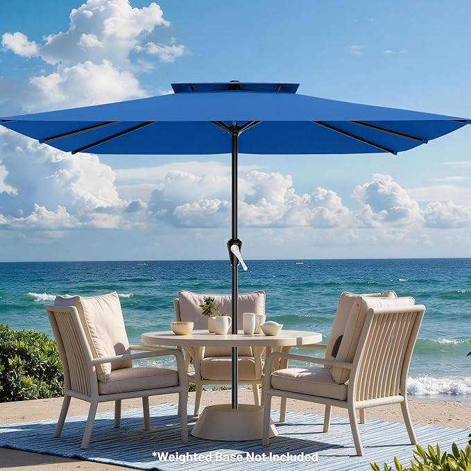 AreShark 8'x10' 2 Tiers Rectangular Patio Umbrella - Outdoor Umbrella Waterproof UV Protection, Market Table Umbrella w/Crank for Pool, Backyard, Deck(Royal Blue)