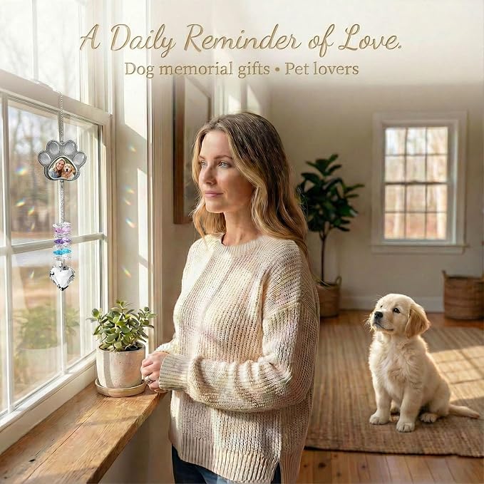 Dog Memorial Gifts for Loss of Dog, Personalized Pet Memorial Crystal Suncatcher with Photo, Pet Loss, Loss of Dog Sympathy Gifts, Dogs and Cat Remembrance Bereavement Passing Away Keepsake