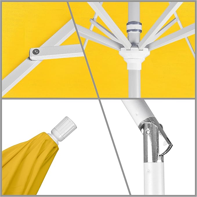California Umbrella 11Ft Premium Sunbrella Patio Umbrella, Hand-Crank, Tilt-Collar, White Frame, Sunflower Yellow Fabric