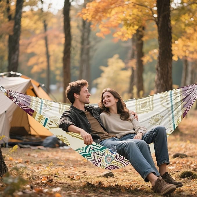 Mandala Pattern Camping Hammocks Fabric Hammock for Outside Patio Backyard Poolside
