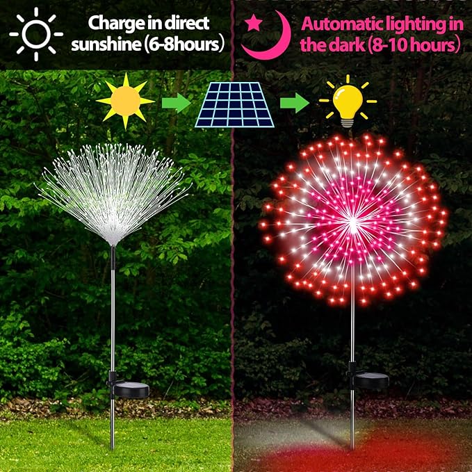 Tujoe 4 Pack Valentines Day Solar Firework Lights 180 LED 8 Lighting Modes Waterproof Solar Lamps Decorative Garden Stake Lights for Valentines Wedding Party Pathway Patio Decor