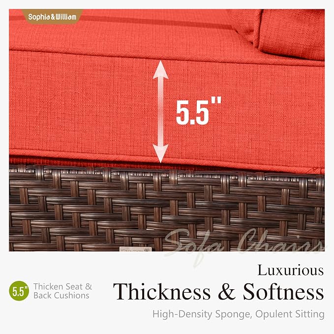 Sophia & William Patio Furniture Set with Fire Pit Table, 5 PCS Metal Outdoor Conversation Set Sofa Couch with Fire Pit Table, 4 Sofa Chairs for Outdoor Seating,Backyard,Porch(Red)