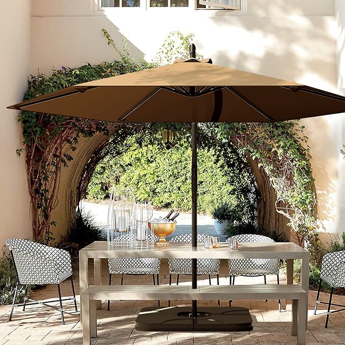 Greesum 9FT Patio Umbrella, Outdoor Table Umbrella with Push Button Tilt, Crank and 8 Sturdy Ribs for Garden, Lawn, Backyard & Pool