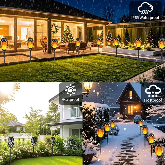 Solar Lights Outdoor 6 Pack, Solar Torch Light with Flickering Flame, Waterproof Outdoor Lighting Solar Powered Pathway Lights, Decoration Lighting for Garden Yard Patio, Auto On/Off