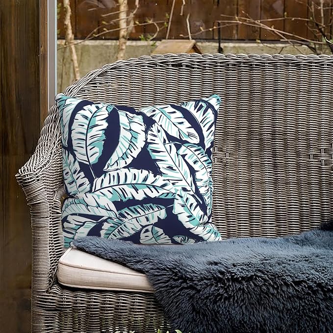 Outdoor Pillows for Patio Furniture 18x18 inch, Square Outdoor Throw Pillows with Inserts, Decorative Toss Pillows for Garden Couch Home Sofa Office Chair, Pack of 2, Baltic Palms White