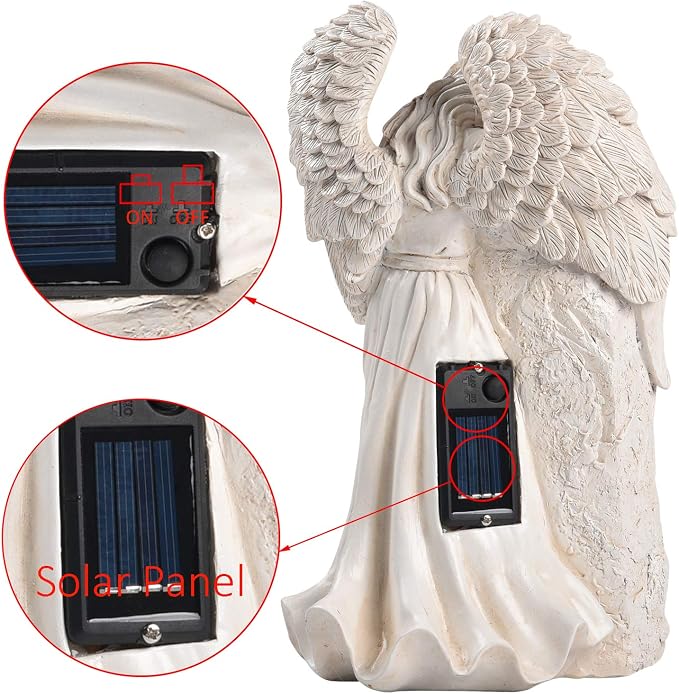 Angel Garden Statues Outdoor Decor, Solar Angel Figurines Lights for Garden Decoration Yard Art Memorial Gifts for Loss of Loved One | Crying Angel Statue Design, Solar lighted up Memorial Decor for Yard Art, Sympathy Gifts for Loss of Loved One