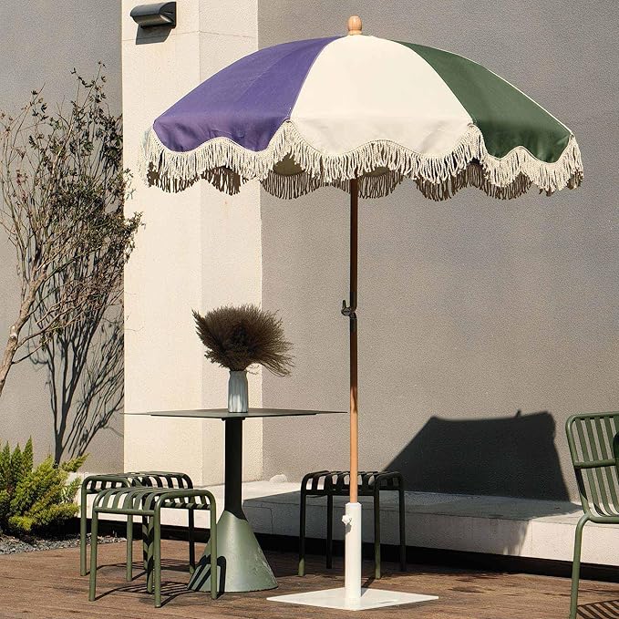 LAGarden Fringe Patio Umbrella with Carry Bag & Cover Vintage Wood for Event Outdoor Garden Yard Wedding Bistro Table