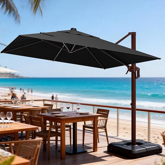 9' X 12' Cantilever Patio Umbrella Rectangle Outdoor Umbrella, 6-Level Tilt & 360° Rotation Offset Umbrella for Garden, Deck, Pool (Black)