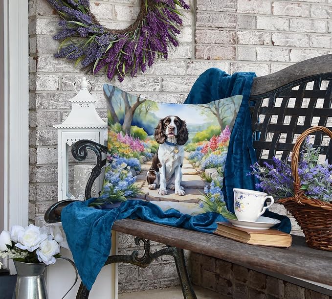 Caroline's Treasures English Springer Spaniel Spring Path Throw Pillow Machine Washable, Indoor Outdoor Decorative Pillow for Couch, Bed or Patio, 18Hx18W