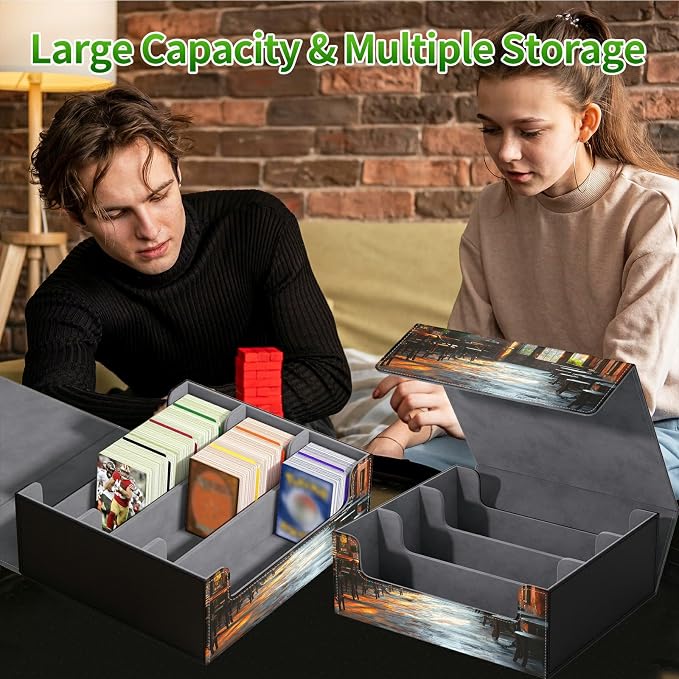 Large Card Deck Box for MTG, Fits 1200+ Sleeved Cards, PU Leather Storage Case with Strong Magnetic Closure, Multiple Colors for TCG CCG Baseball Card Collections, Vintage Book Dining Tube