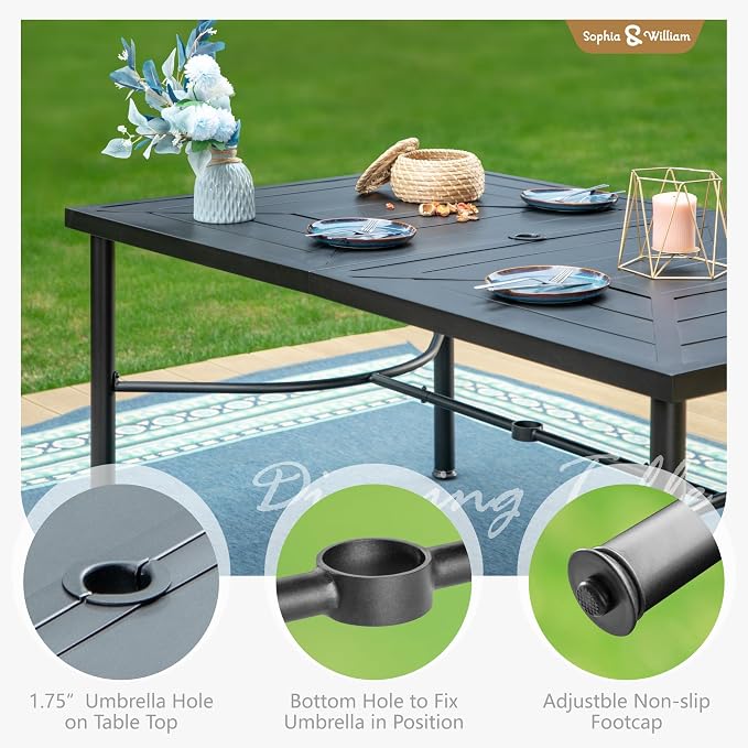 Sophia & William Outdoor Dining Set 7 Pieces, 6 x Aluminum Patio Dining Chairs and Large 64" Metal Dining Table, Space-Saving and Lightweight for Patio Lawn Garden (Blue)