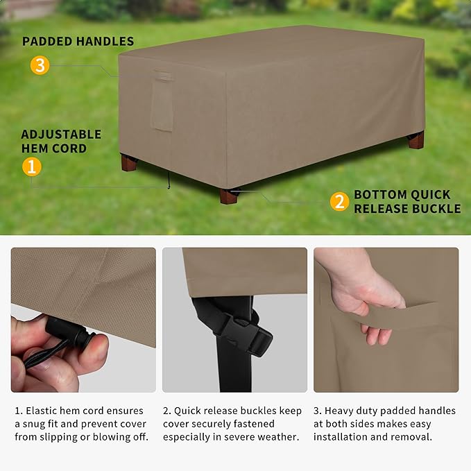 Easy-Going 600D Heavy Duty Rectangular Table Cover UV Resistant and Waterproof Outdoor Lawn Patio Furniture Cover (72" Lx44 Wx23 H, Camel)