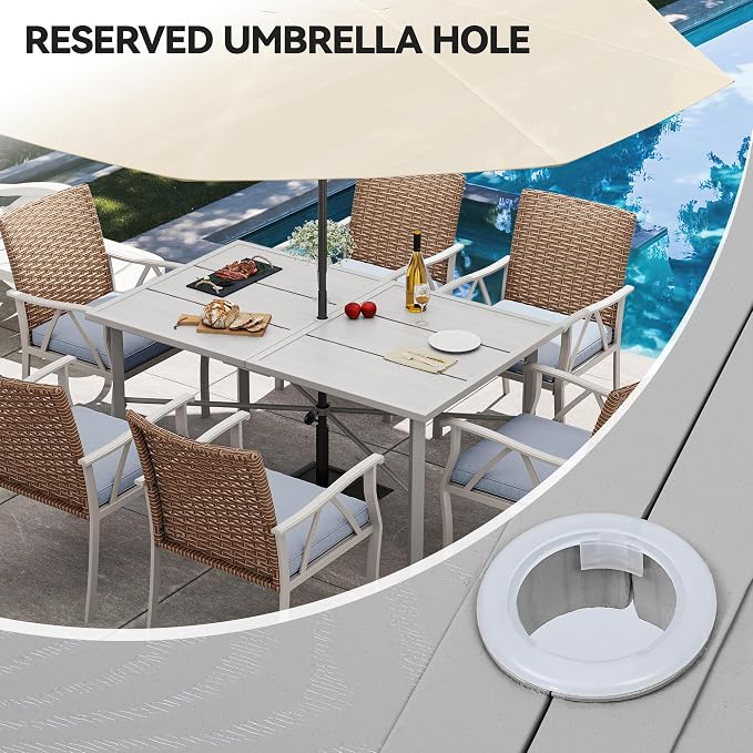 YITAHOME Patio Table Rectangle 59.1"x35.4" Outdoor Tables with Umbrella Hole & Adjustable Levelers All-Weather Outdoor Patio Table with Metal Frame for Lawn Garden Backyard, Gray