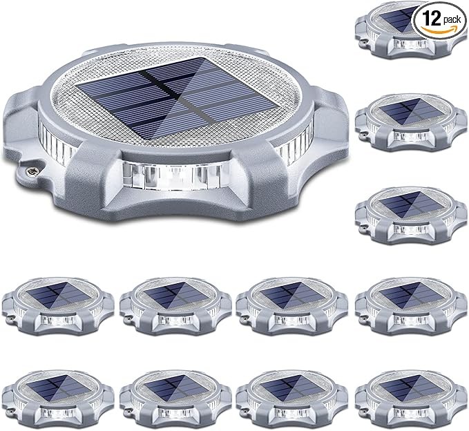 SIEDiNLAR Solar Deck Lights Outdoor 2 Modes LED Dock Driveway Markers Light Waterproof for Step Ground Walkway Stair Pathway Yard Garden Road 12 Pack (Cool White/Warm White)