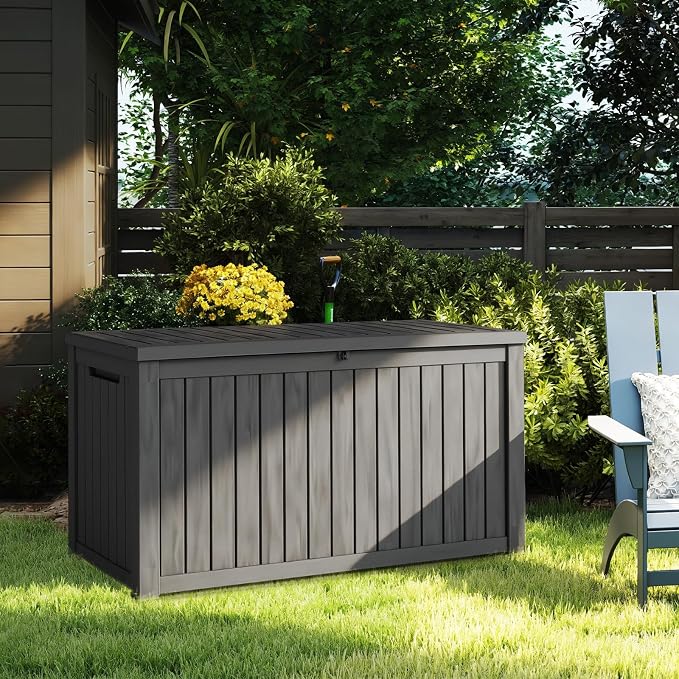 180 Gallon Outdoor Storage Box, Resin Deck Box Lockable Waterproof for Patio Furniture Cushions, Garden Tools, UV Resistant Outside Storage Bin（Black）
