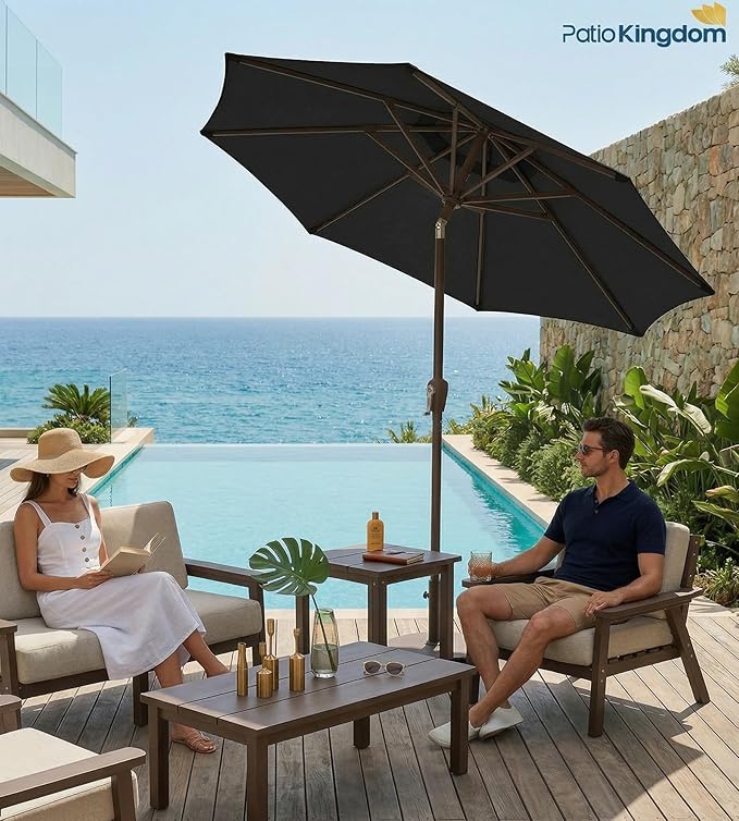 PatioKingdom 10FT Patio Umbrella with Push Button Tilt and Crank, Outdoor Market Umbrella with 8 Fiberglass Ribs, UV Protection Table Umbrella for Pool,Backyard,Garden,Deck