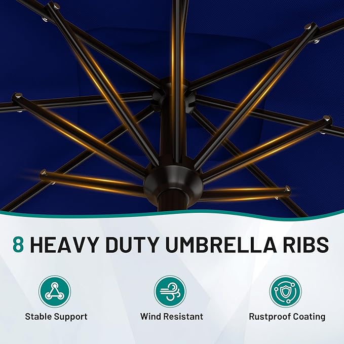 AreShark 8' x 10' Rectangle Patio Umbrellas for Outdoor, Outdoor Table Umbrella, Large Outdoor Patio Umbrellas with 8 Sturdy Ribs for Pool, Garden, Market (Navy)