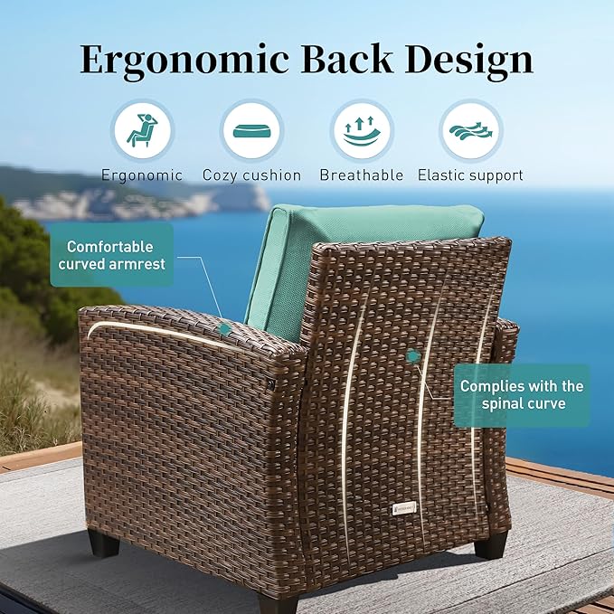 Patio Furniture Set Outdoor Furniture Brown Wicker Rattan Patio Conversation Sets with Cushion Outside Sofa Set,6 Pieces 9 Seats,Blue