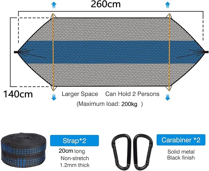 Soft Backpacking Hammock, with Straps and Carabiners Camping Breathble Hammock, Portable Lightweight Nylon Hammock, for Camping Garden Beach (Color : D, Size : 260x140cm)