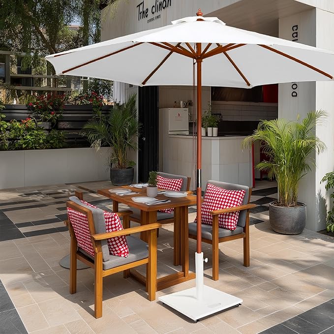 Yescom 9ft Coastal Solid Wood Umbrella Pulley Lift Commercial Base with Wheel Included for Seaside Restaurant Terrace Poolside Beach Club