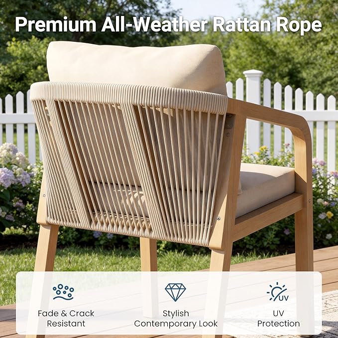 Wisteria Lane 5 Pieces Acacia Patio Dining Set for 4, Patio Dining Table and Chairs Set with Cushion, Modern Outdoor Dining Furniture Set for Lawn Backyard Garden Deck, Beige