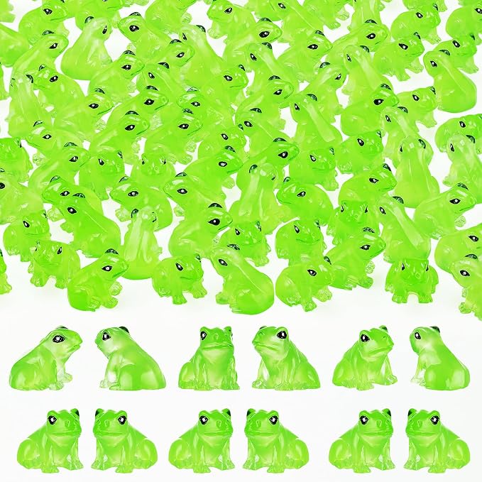 52PCS Luminous Mini Resin Frogs Green Frog Figurines Tiny Frogs for Micro | Cute Tiny Frogs Glow in The Dark, Micro Moss Landscape, Dollhoues, Terrarium Aquariums, Cake Decor, Hidden Games