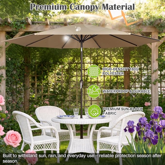 Blissun 10FT Outdoor Patio Umbrella, Outdoor Table Umbrella, Yard Umbrella, Market Umbrella with 8 Sturdy Ribs, Push Button Tilt and Crank