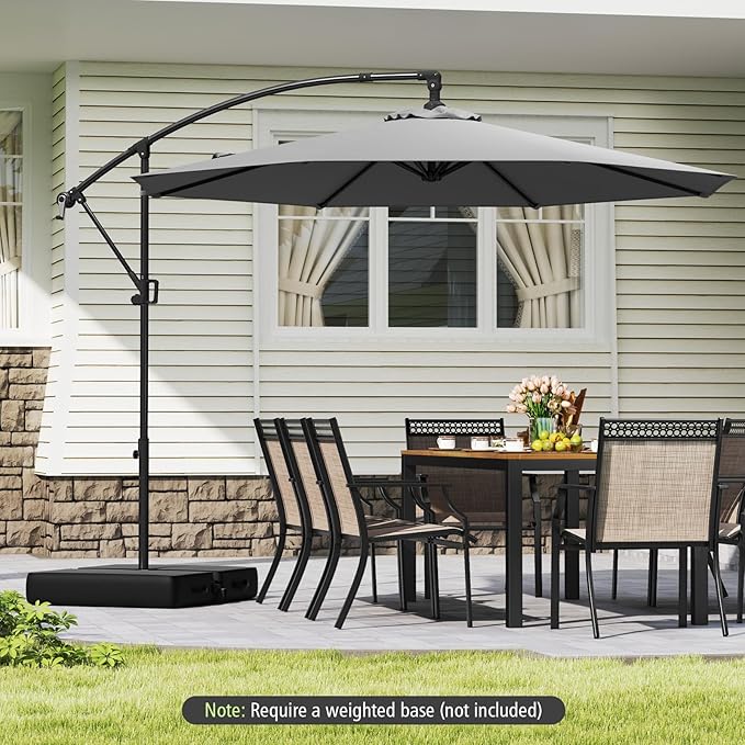 Tangkula 10 FT Patio Offset Umbrella, Hanging Cantilever Umbrella w/X-shaped Base & 360° Rotation, Smooth Crank Handle, Vented Top, Outdoor Market Umbrella for Backyard, Deck (Grey)