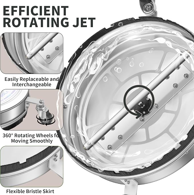 24" Pressure Washer Surface Cleaner with 4 Wheels - Stainless Steel Dual Handle Surface Cleaner for Pressure Washer Attachment for Concrete, Patio, Sidewalk, Deck and Driveways - PWS 24