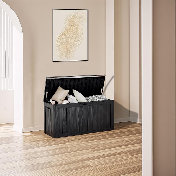 80GAL Deck Box - Black,utdoor Cushions, Throw Pillows,Waterproof Patio Storage Box Covers