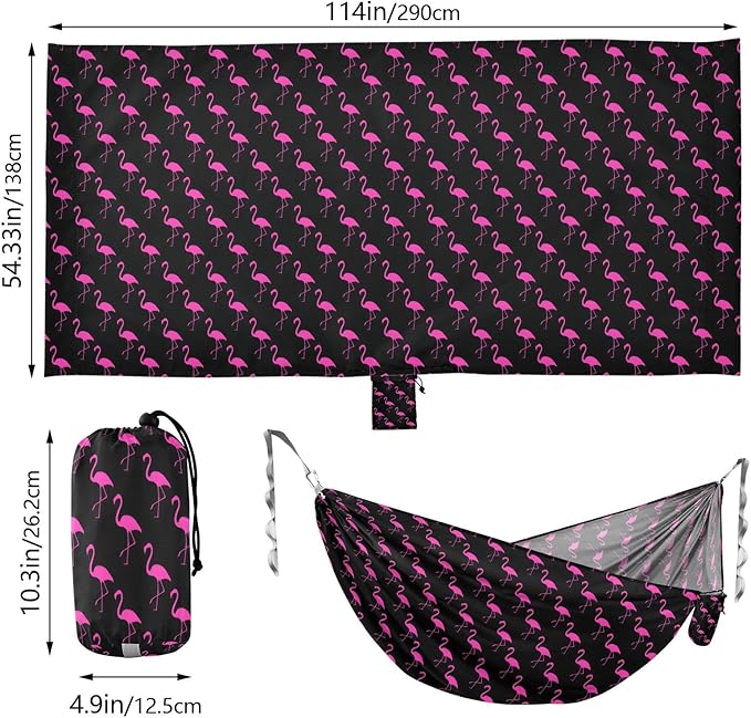 Camping Hammock Outdoor Hammocks for Outside Flamingo Hot Pink Beach Trees Portable Lightweight with Pockets Tree Straps Indoor