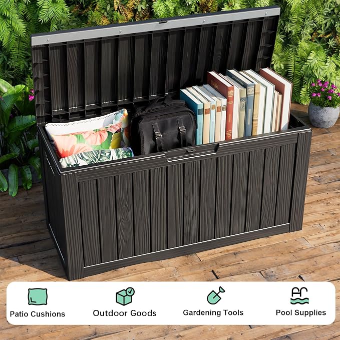 80 Gallon Deck Box with Lock - Resin Waterproof Outdoor Storage Box for Patio Furniture,Garden Tools,Cushions,Pool Accessories(Black)