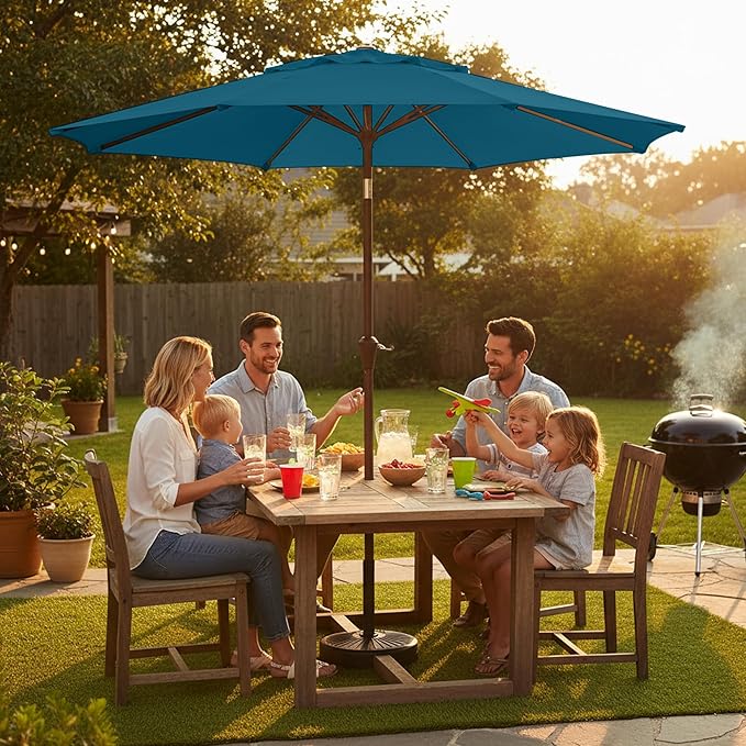 9ft 2-Tiers Patio Umbrella,Outdoor Market Table Umbrella with Push-Button Tilt & Crank | UV Protection,Suit for Backyard,Garden,Pool,Deck(Lake Blue)