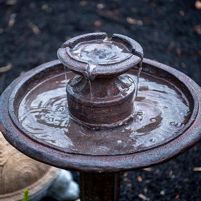 XBrand 28" Outdoor Bird Bath Fountain, Brown Resin, Decorative 1-Tier Water Feature for Patio