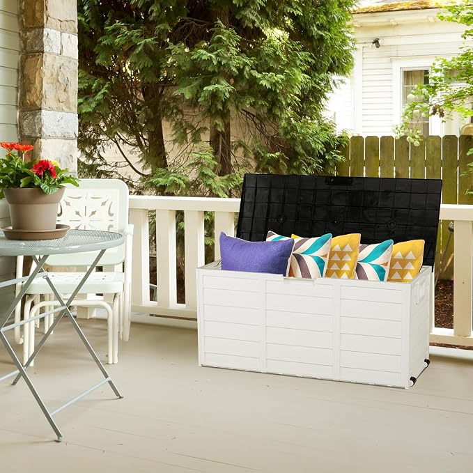 75Gal Outdoor Garden Plastic Storage Deck Box Outdoor Storage Box Patio Deck Box Furniture Lockable Plastic Storage Containers with Lid Patio Box Pool Storage for Garden Pool Balcony Yard