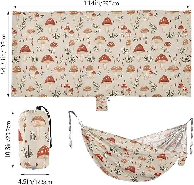 Camping Hammock Outdoor Hammocks for Outside Mushroom Oatmeal Color Beach Trees Portable Lightweight with Pockets Tree Straps Indoor