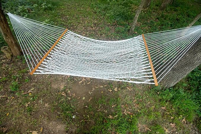 East Wind Rope Hammock, 12ft Length x 5ft Width, Large, Weather-Resistant (White)
