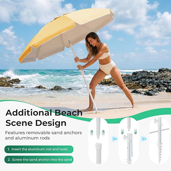 JEAREY 6.5ft Sun Shade Umbrellas, Portable Umbrella with Stand, Lightweight Sun Protection Free Standing Sport Umbrella for Outdoor Sports, Camping, Fishing, Patio, Beach, Yellow