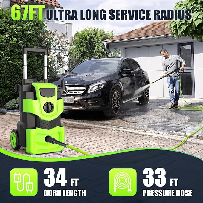 5000 PSI Professional Electric Pressure Washer,4.0 GPM Heavy Duty Power Washer with 4 Nozzles,Foam Cannon,33FT Hose and 500ml Soap Bottle for Home/Cars(Green)