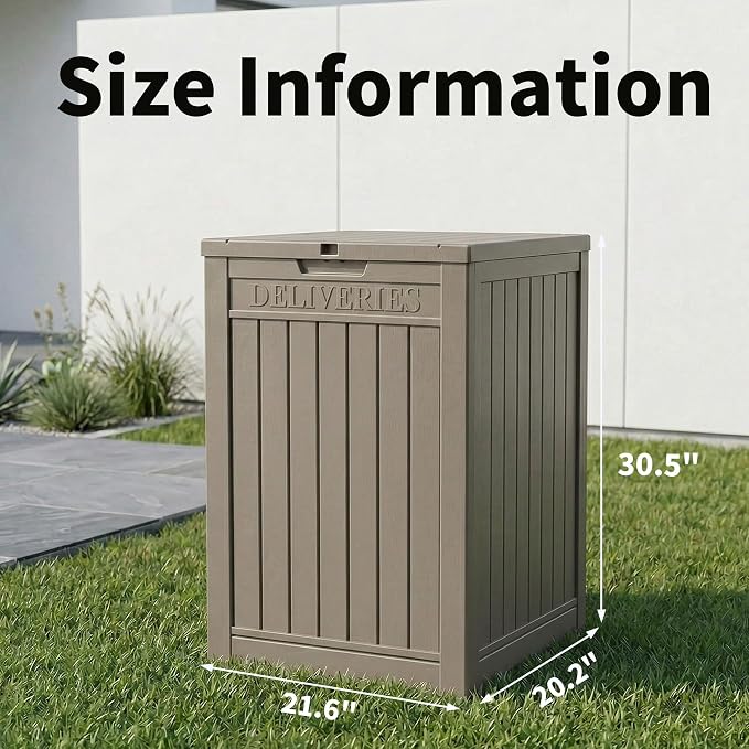 Package Delivery Box, Lockable Resin Outdoor Package, Waterproof Deck Box for Porches, Patios, Indoor & Outdoor Use (57 Gallon, Grey)