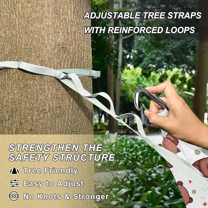 Camping Hammock Outdoor Hammocks for Outside Little Bear Beach Trees Portable Lightweight with Pockets Tree Straps Indoor